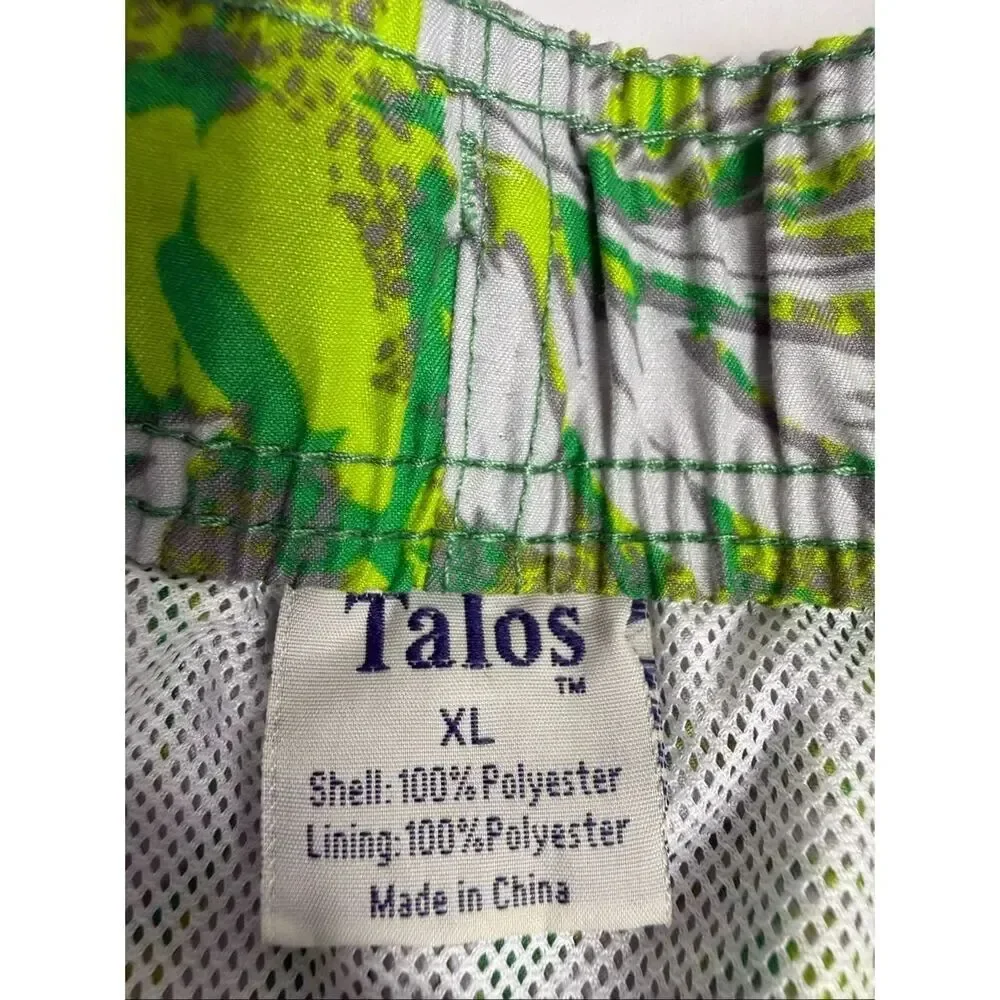NWT Talos Men’s Tropical Floral Swim Trunks Mesh Lined Drawstring XL Green
